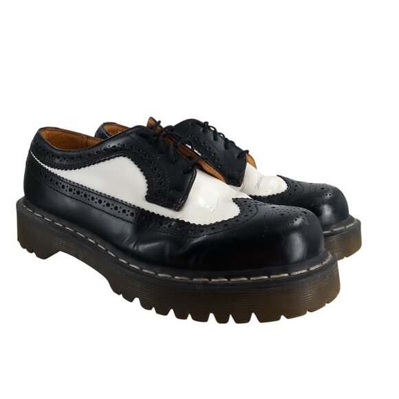 Dr Martens Wingtip Oxfords Brogues Size UK 7 US 8 Black White Color Block Shoes - Picture 1 of 16